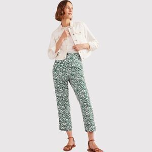 Boden Womens Pants Green Enchanting Bloom Linen Straight Trouser Boho Size 2